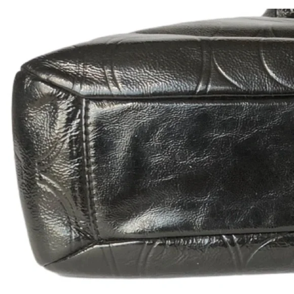 Coach Gallery Black Signature Embossed Patent Leather North/South  Tote F19818 - Picture 14 of 16